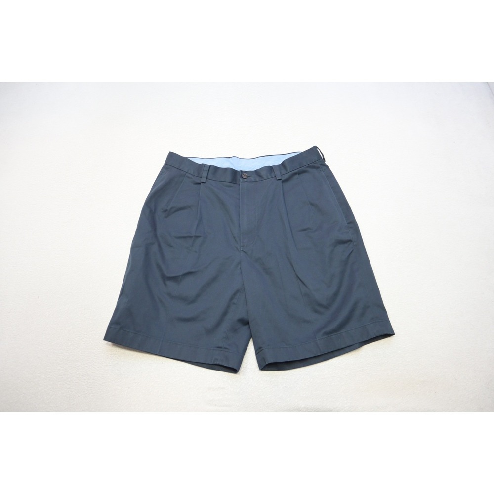 Brooks Brothers 346 Chino Shorts Mens 33‎ Navy Blue Pleated Cotton Excellent